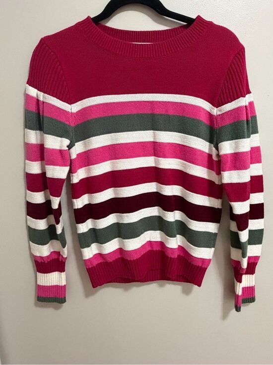 LOFT Sweaters - LOFT Colorblock Striped Crewneck Sweater Petite Large Open Knit Drop Shoulder